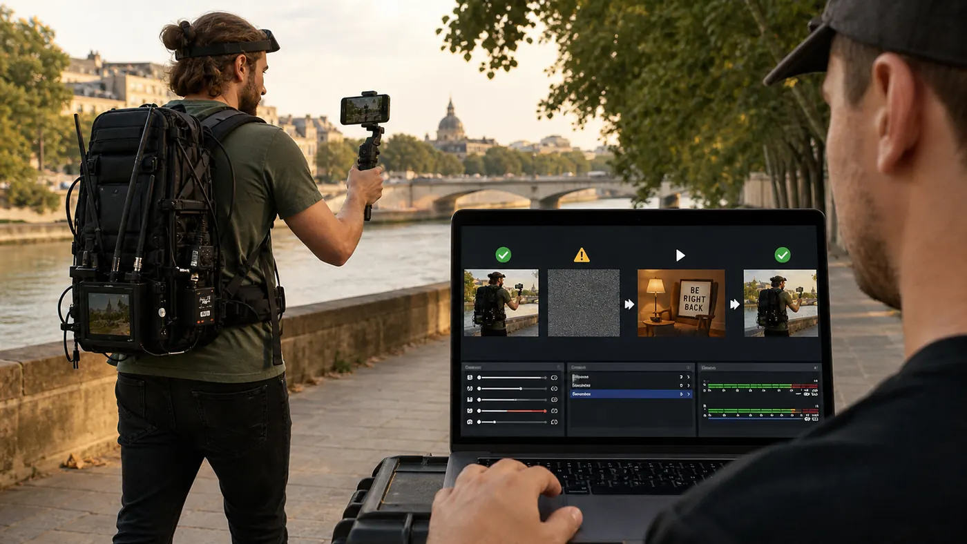 IRL-Streamer wird durch einen automatischen OBS-Ablauf zwischen Livebild, Ausfallszene und Rückkehr umgeschaltet